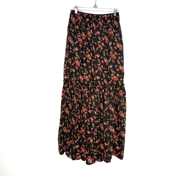 Dresses & Skirts - Free People Black Floral Maxi Skirt XS | Boho Tiered Elastic Waist